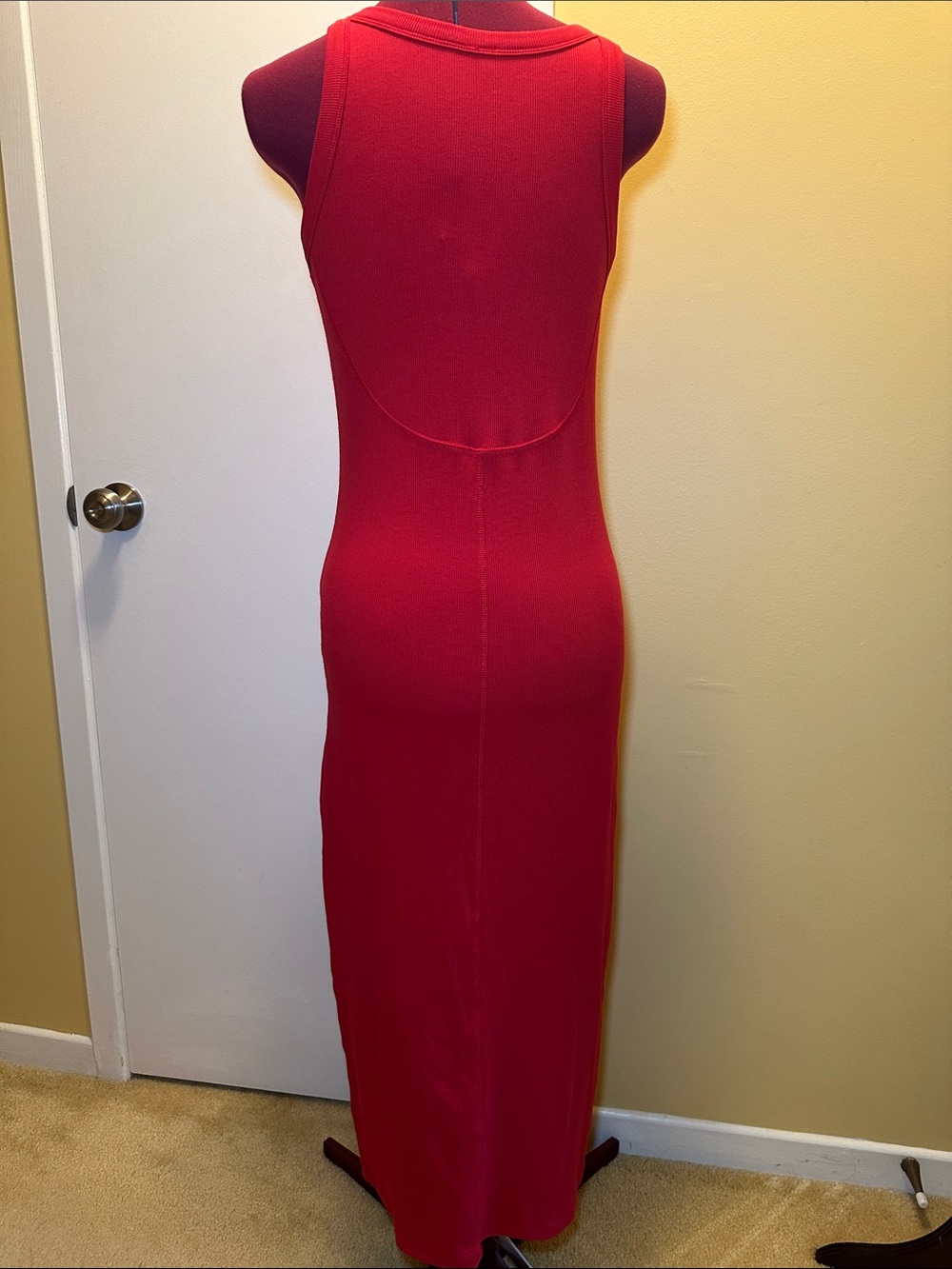 Kit + Ace Bright Red Ribbed Tank Dress Sleeveless Fitted Long Dress - Picture 6 of 12